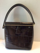 Max Mara Brown Croc Embossed Leather Purse Handbag Italy