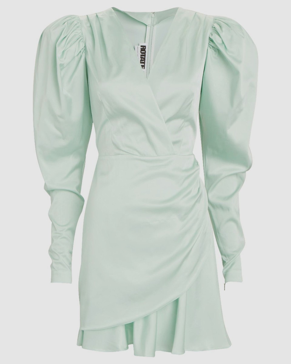 rotate birger christensen green dress $535 Women Puff Sleeve Mini EU 42/ US 10 Maxi dress
