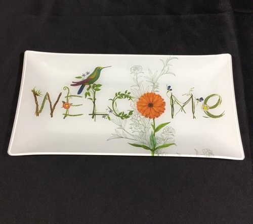 Fringe Studio Welcome Hummingbird Floral Key Tray Organizer 12" Dish - Picture 8 of 20