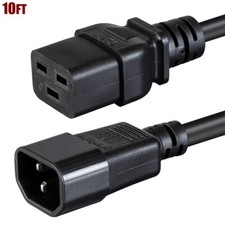 Cable de alimentación de 10 pies IEC 320 C19 hembra a IEC 320 C14 macho 14 AWG 15A 250V SJT