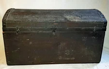 Antique Dome Top Trunk Pine Wood 29" Wide 16.5" Tall Rough Sawn Inside 1 Shelf 