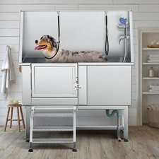 Meowloday 50" Pet Dog Grooming Bath Tub Stainless Steel Bathing Station w/ Step