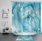 Minimalism Gold and Blue Abstract Marble Shower Curtain Bathroom Accessories Set