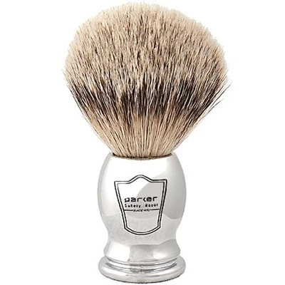 PARKER SAFETY RAZOR Parker 100% SILVERTIP BADGER Chrome Handle Handmade Shaving Brush Dense Knot