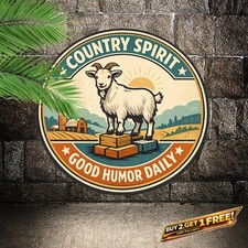 Funny Goat Playful Round Aluminum Sign Charming Metal Tin Decor 8x8