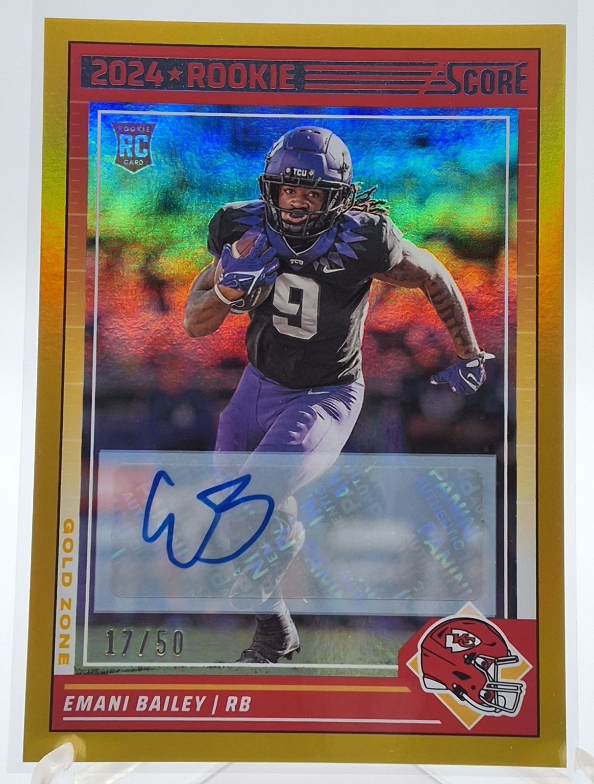 EMANI BAILEY 2024 Panini Score Football #394 ROOKIE GOLD ZONE AUTO 17/50 CHIEFS