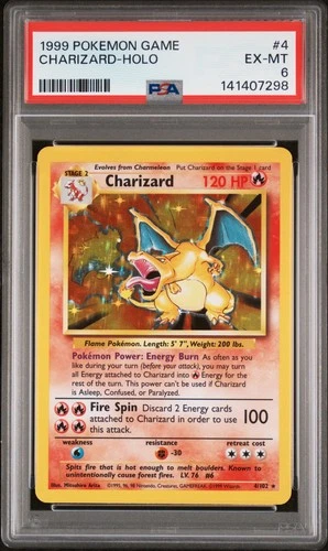 1999 POKEMON BASE SET UNLIMITED #4 CHARIZARD-HOLO PSA 6