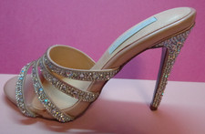 Betsy Johnson Beautiful RiRi Rhinestone Straps Heel 4" Stiletto Shoe Sz 8M