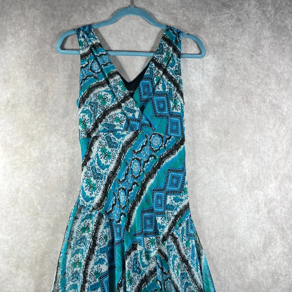 Vestido Chetta B Feminino Tamanho 8 Azul Turquesa Floral Sem Mangas Fada Caprichoso Boho - Imagem 2 de 4