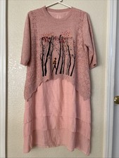 Midi Sweater Dress Peach Peasant Tiered Soft Flowy Romantic Boho M/L