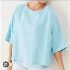 Women's Linen Pure Jill Light Blue Tunic Top Small Boxy