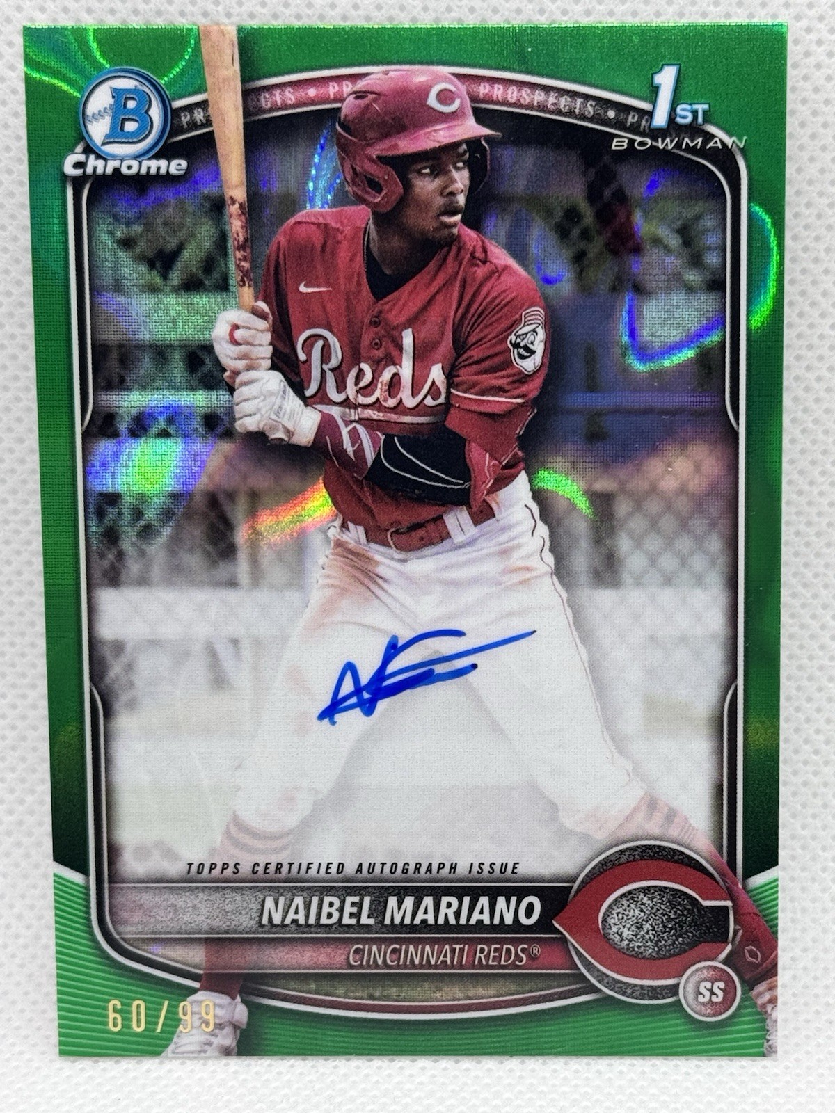 NAIBEL MARIANO 2025 BOWMAN CHROME 1ST GREEN LAVA REDS AUTO /99