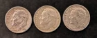 3 Silver Dime Lot - 3 Roosevelt 90% Silver Dimes (1950P, 1951D and 1959D)