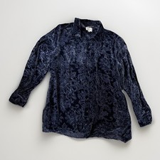 JADE Blue Floral Sheer Pattern Silk Blend Collared Button Down Shirt Sz M