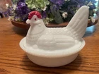 Vintage Westmoreland Hen White Milk Glass Nest Candy Dish See Red Comb