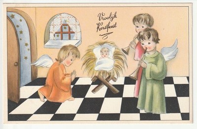 Postcard congratulations Christmas Vroolijk Kerstfeest, with angel old!!