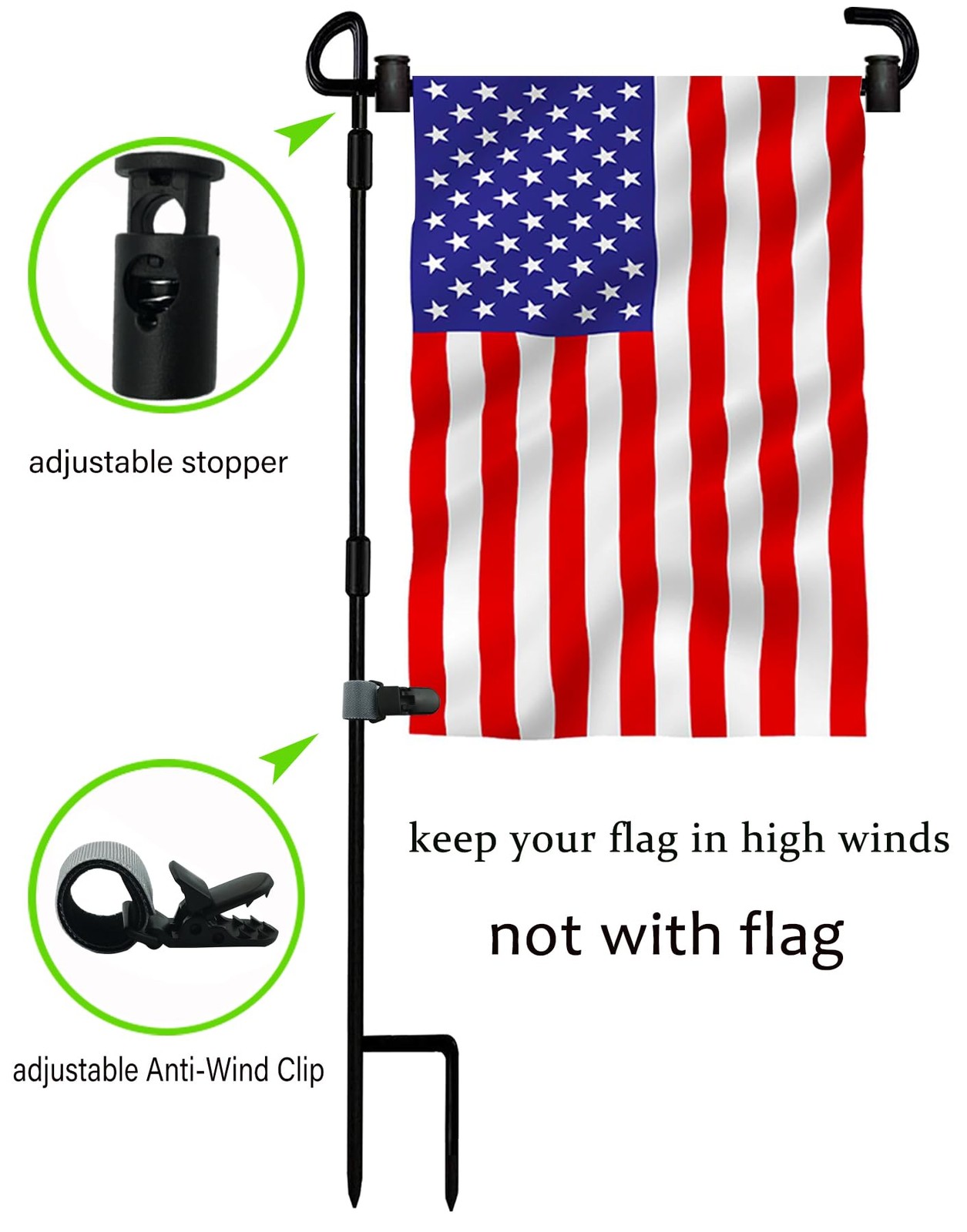 Garden Flag Pole Stand Holder, Garden Flags for Outside with Flag Stopper