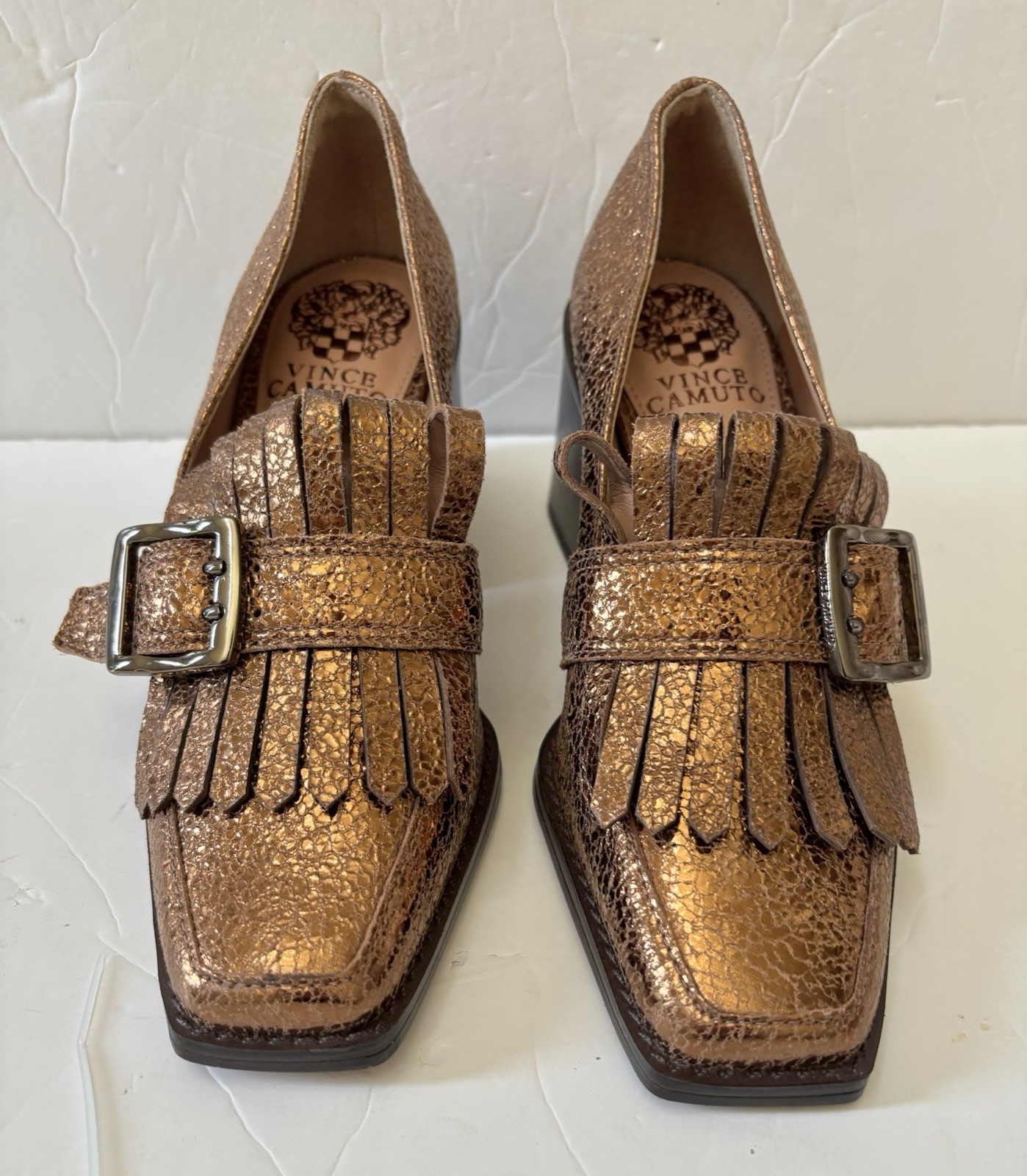 Vince Camuto Women's shoes Sedna Loafer Gold Block Heeled Tailored Size 5M NWOB