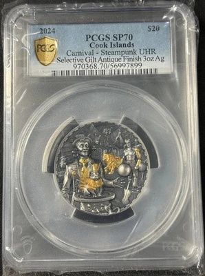 2024 3 Oz .999 Silver Cook Islands Steampunk-Carnival PCGS Gold Shield MS 70!! - Image 1 of 4