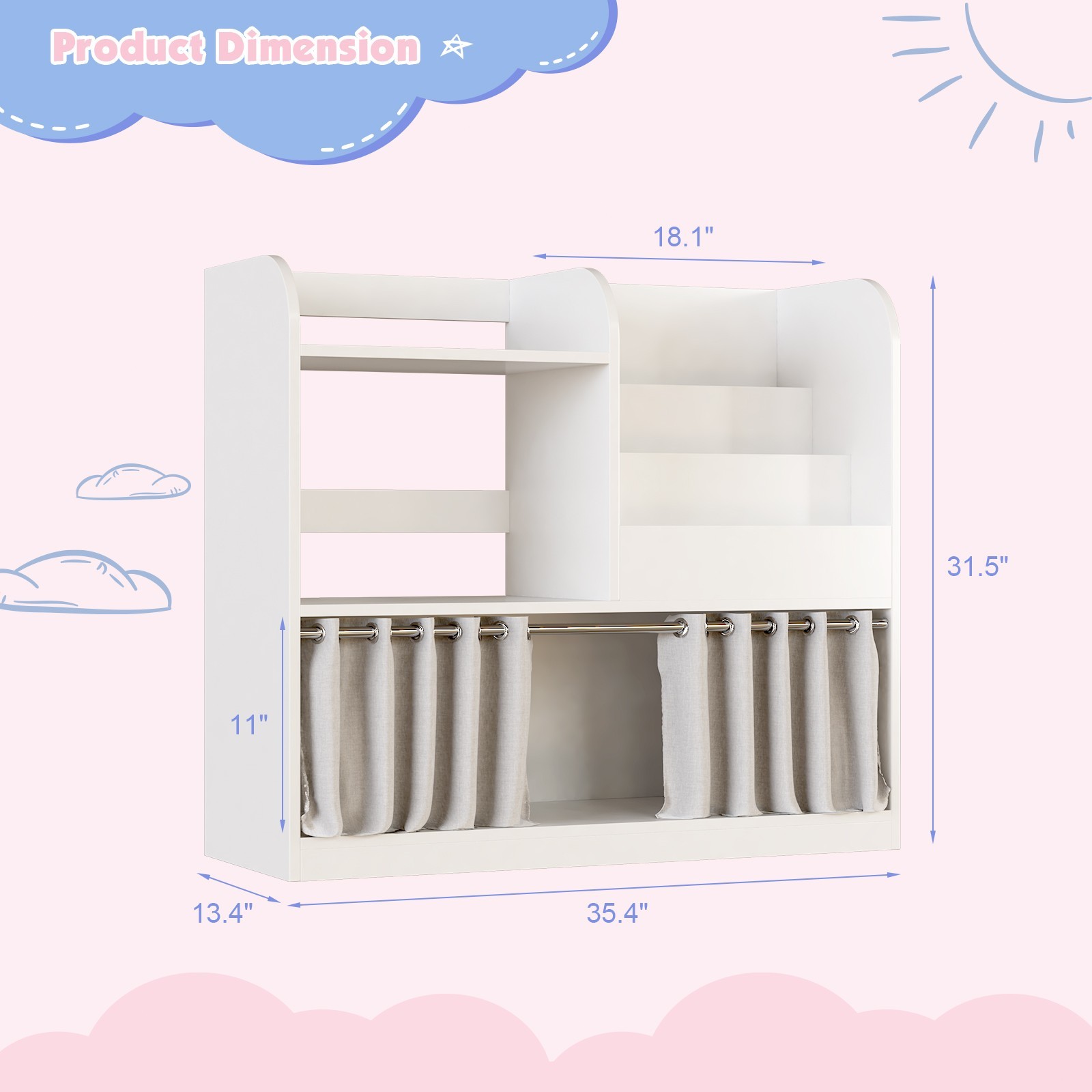 3-Tier Kids Bookshelf and Toy Storage Organizer, Montessori Bookshelf