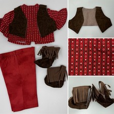 "Ropa de muñeca hecha a mano pantalones top chaleco botas rojo marrón se adapta a 18"" American Girl"