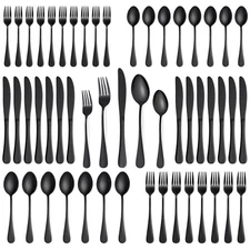 30 Piece Black Silverware Set Service for 6, Stainless Steel Flatware Utensil...