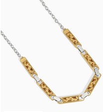 Brighton Reversible Meridian Geo Collar Necklace Gold Bars-Silver Crystal NWT