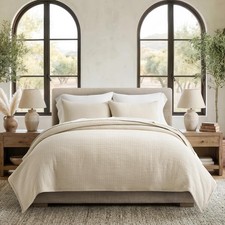 EverGrace Cotton Gauze Matelass  Coverlet Set, King Size, Soft Oat