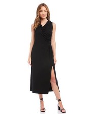 NWT Karen Kane Faux Wrap Midi Dress Women's Size XL Black Sleeveless Side Slit