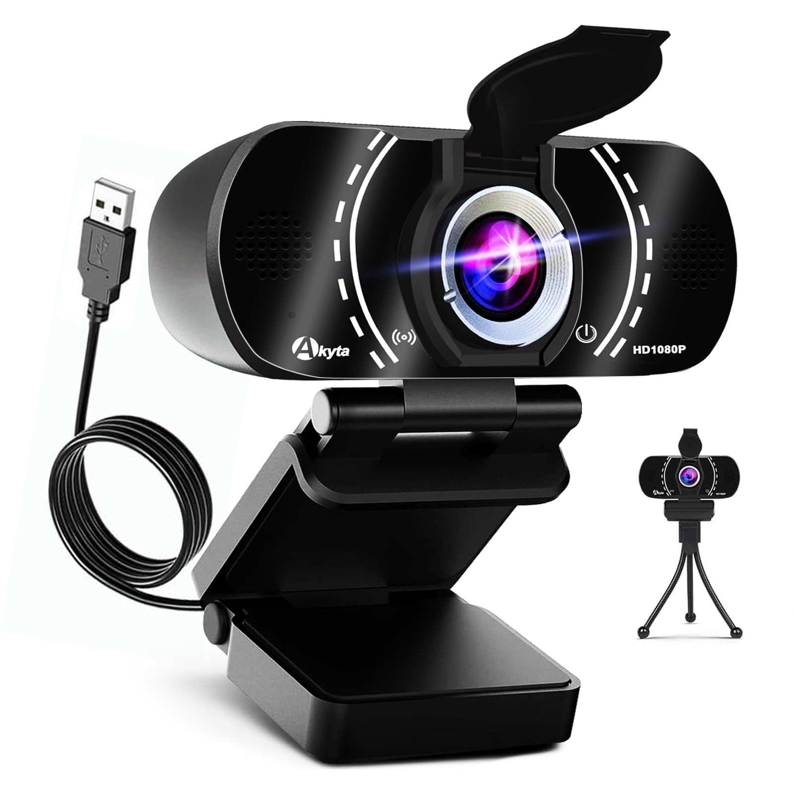 Webcam Full Hd Webcam With Builtin Microphone  Tripod Privacy Cover Streaming W-image