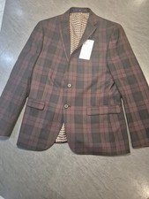 Limehaus Plum Slim Fit Check Suit Jacket, Size 36R BNWT