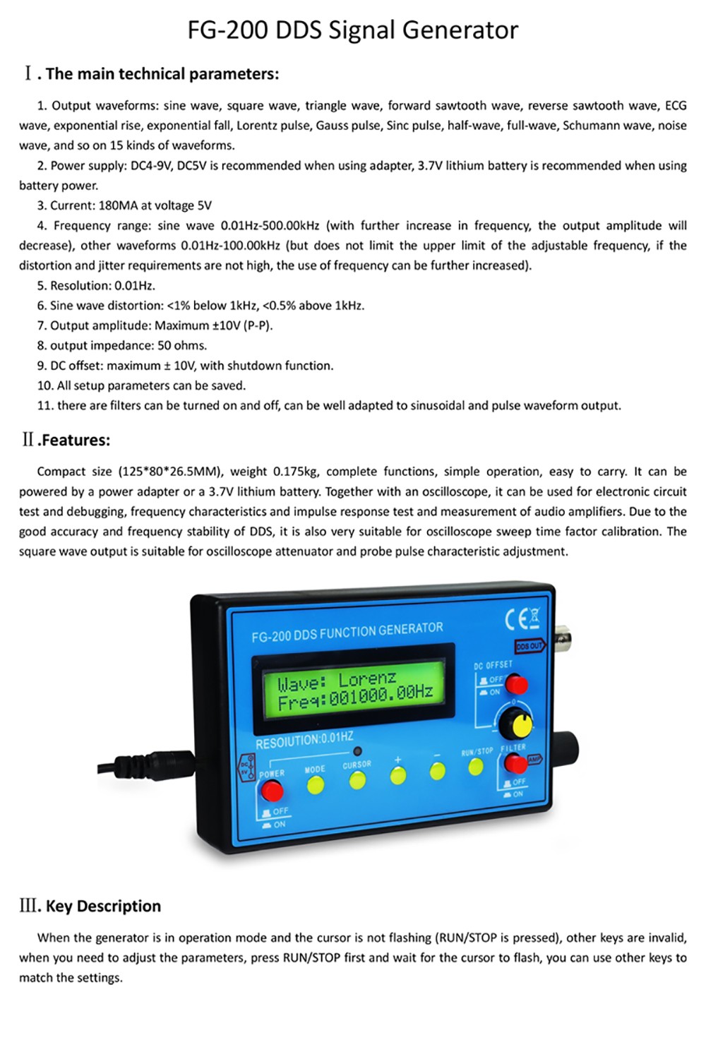 FG-200 DDS Function Signal Generator Frequency Counter 0.01Hz - 500KHz Sign WHYB