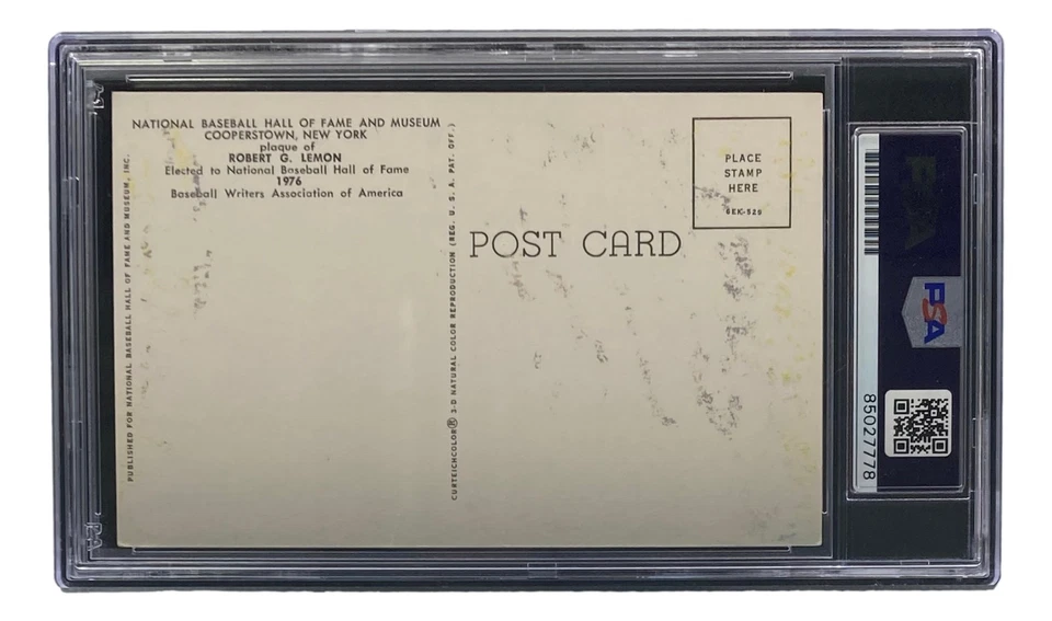 Bob Lemon Signed 4x6 Cleveland HOF Plaque Card PSA/DNA 85027778 - Image 2 of 4