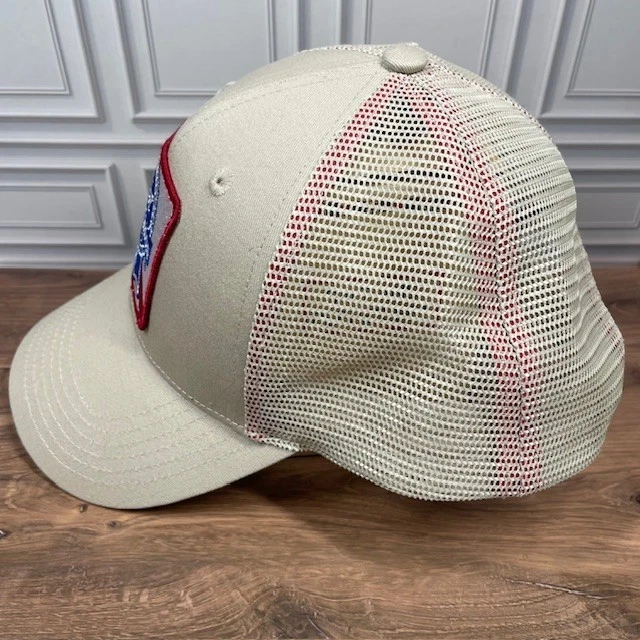 Pabst Azul Cinta Cuadrada Logo Parche Bordado Ajustable Camionero Sombrero Beige Foto 3 de 4