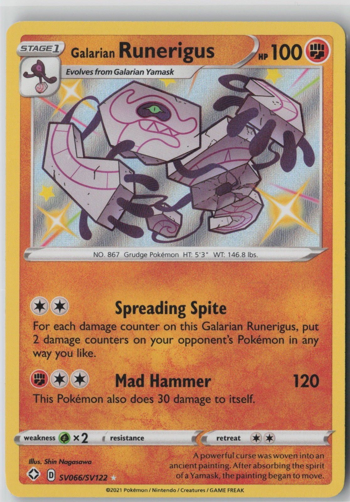 Galarian Runerigus Shiny Holo Rare Shining Fates: Shiny Vault SV066/SV122 NM