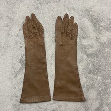 VTG Brown Leather 100 Silk Lined Winter Gloves Long Cuff Classic Women's Size 7