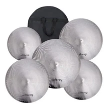 Low Volume Cymbal Pack - Mute Set 14' Hihats Pair, 16" Crash, 18' Crash, Chrome