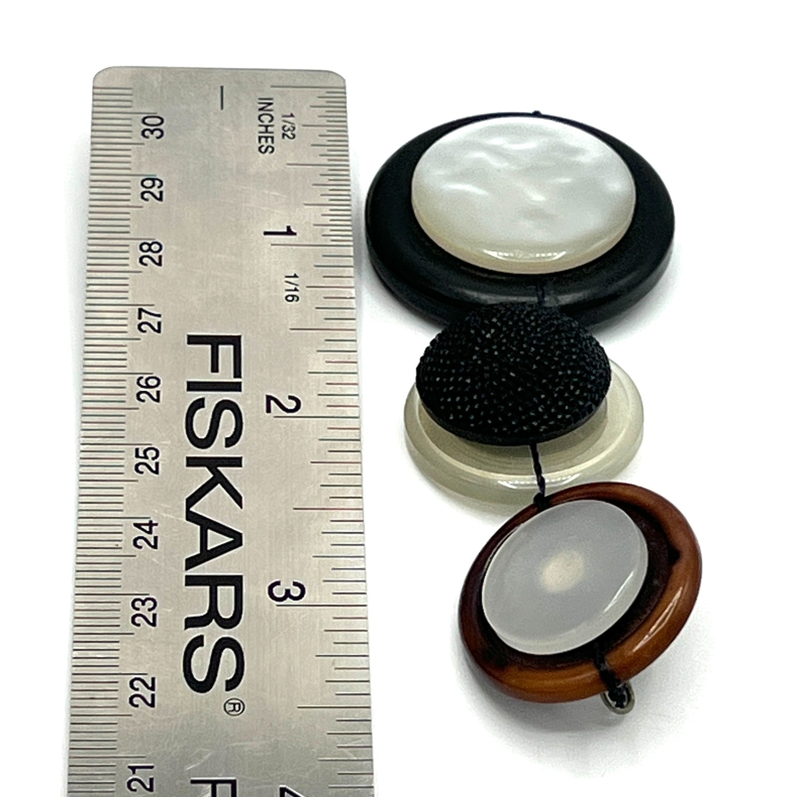 Vintage Statement Button Earrings Long Neutral To… - image 5