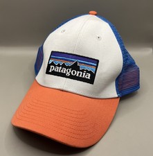 Patagonia Snap Back Trucker Hat White, Blue, Orange P-6 Mesh One Size Patch Logo