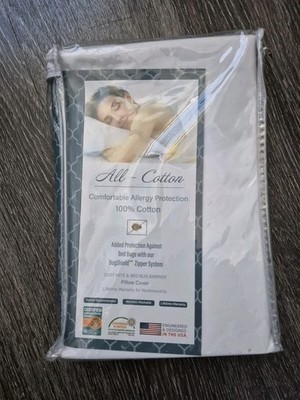 Aller-Ease Cotton Pillow Protector 21x27 Zip White Bed Bug & Allergy Protect
