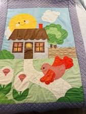 Handmade Calico Patch QUILT Birds Flowers 44 x 68 HAPPY HOUSE Appliqued Cotton