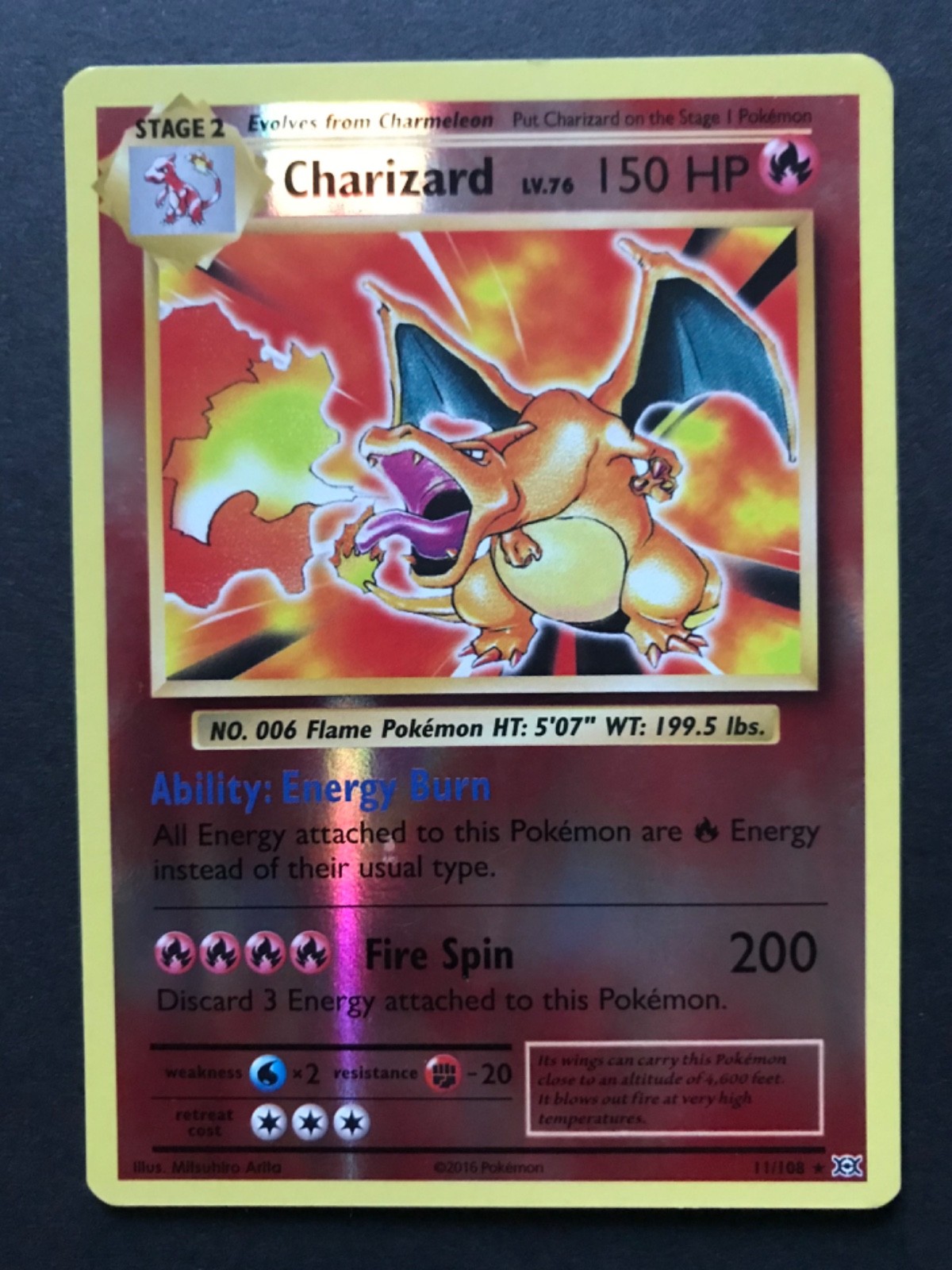 Charizard 11/108 XY Evolutions REVERSE HOLO RARE Shiny Pokemon Card Near Mint