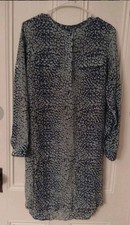 J Mclaughlin Silk Blue Animal Print Shirt Dress Roll Tab Sleeves Pockets M