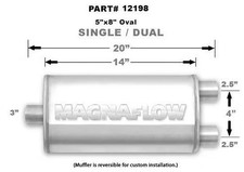 Magnaflow 12198 Muffler - 3 In Center Inlet - Dual 2-12 Outlets - 14 X 8 X 5 Magnaflow 12198 Muffler - 3 In Center Inlet - Dual 2-12 Outlets - 14 X 8 X 5