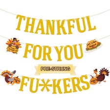 Pre-Strung Friendsgiving Party Decorations, Thankful for You Banner for Frien...