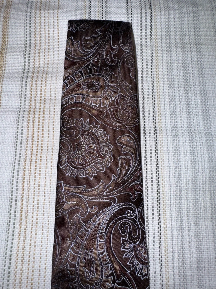 Men's 100% Silk Tie Patrick James Brown Chocolate Vintage Luxury Garment - Изображение 2 из 4
