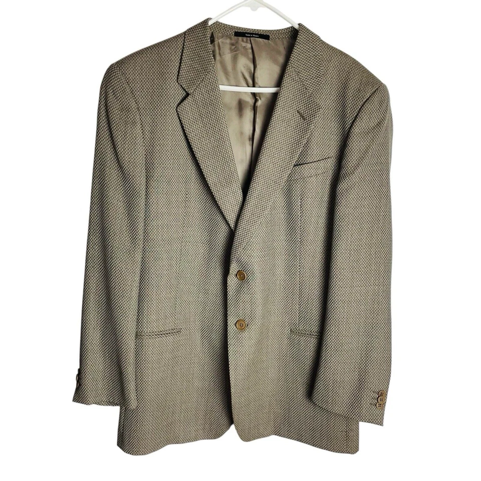 Mani Giorgio Armani Blazer Jacket Mens 44 Tan Micro Argyle Wool Blend 2 Button - Image 2 of 4