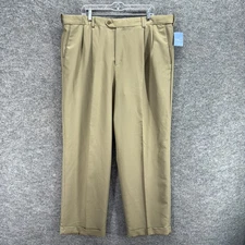 New Croft & Barrow Dress Pants Men 42*32 Beige Pleated High Rise Cuffed Classic