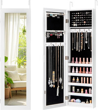 Wall or Door Mounted Jewelry Cabinet with Full Length Mirror, over the Door Jewe