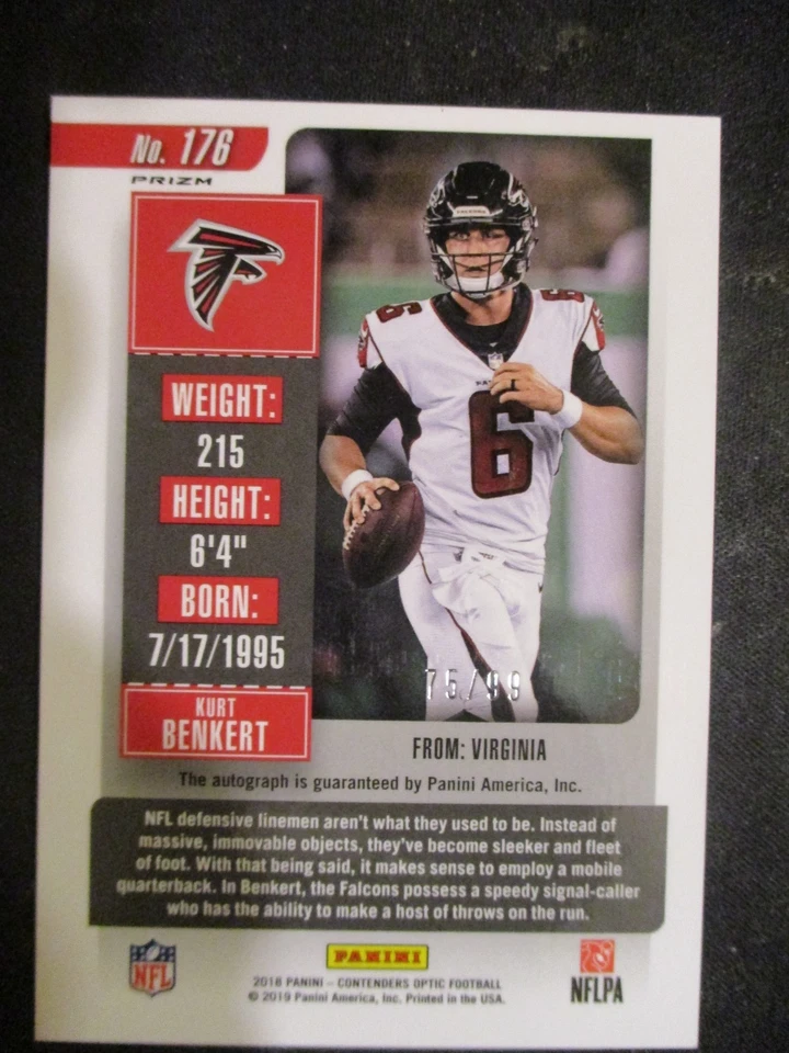 2018 Panini Contenders Optic Purple #176 Kurt Benkert Auto 75/99 - NM-MT - Image 2 of 2
